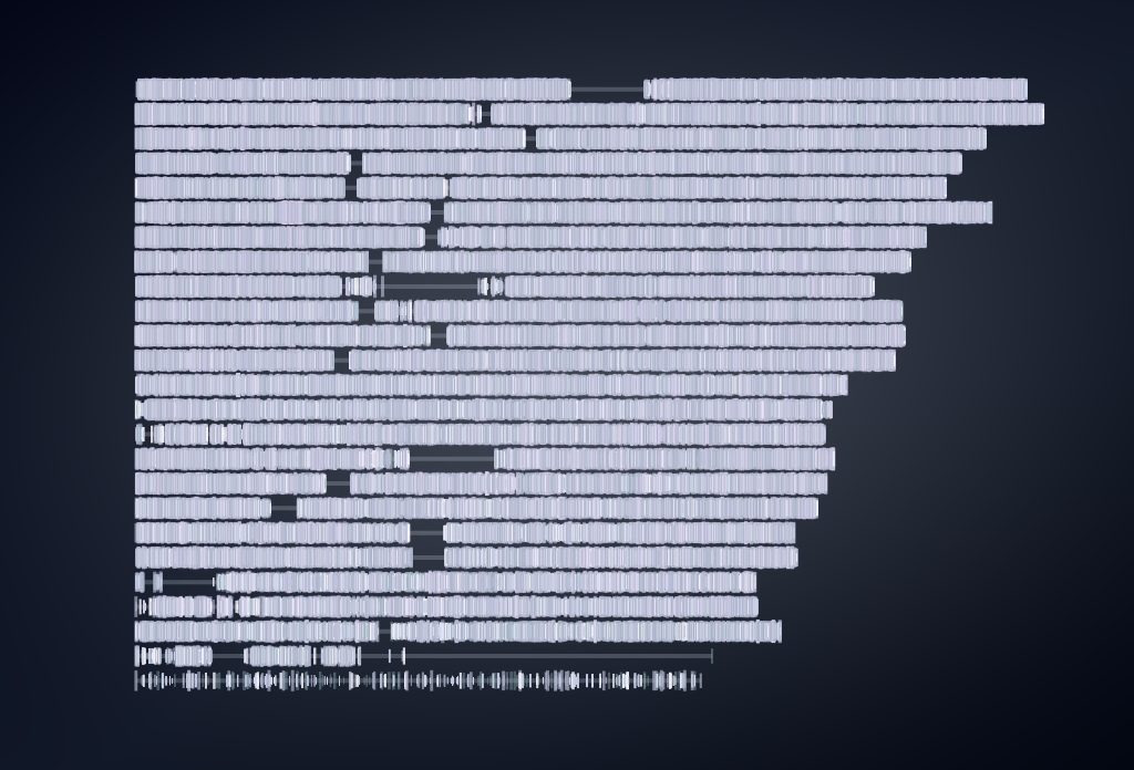 Decorative banded artwork inspired by chromosome visualisation, generated from DNA data