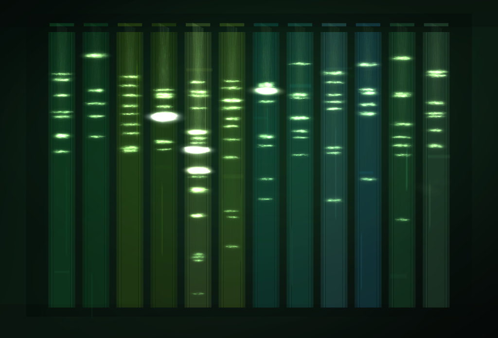 Decorative vertical banding artwork inspired by DNA gel electrophoresis patterns