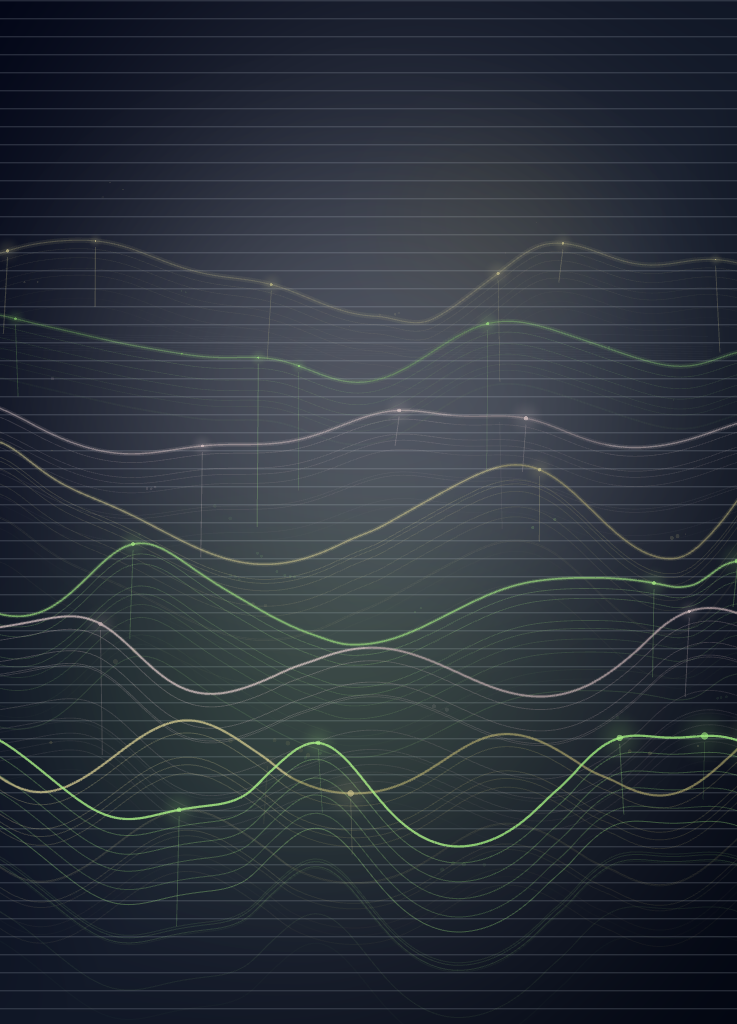 Panoramic abstract landscape rendered from genome data with sweeping colour gradients