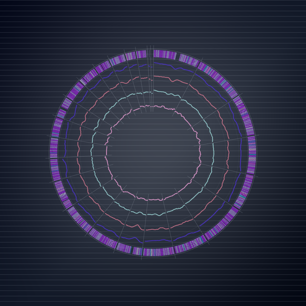 Circular decorative artwork with radial patterns derived from genome data
